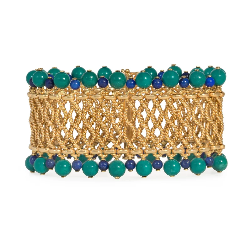 Bulgari France 1960s 18KT Yellow Gold Turquoise & Lapis Bracelet