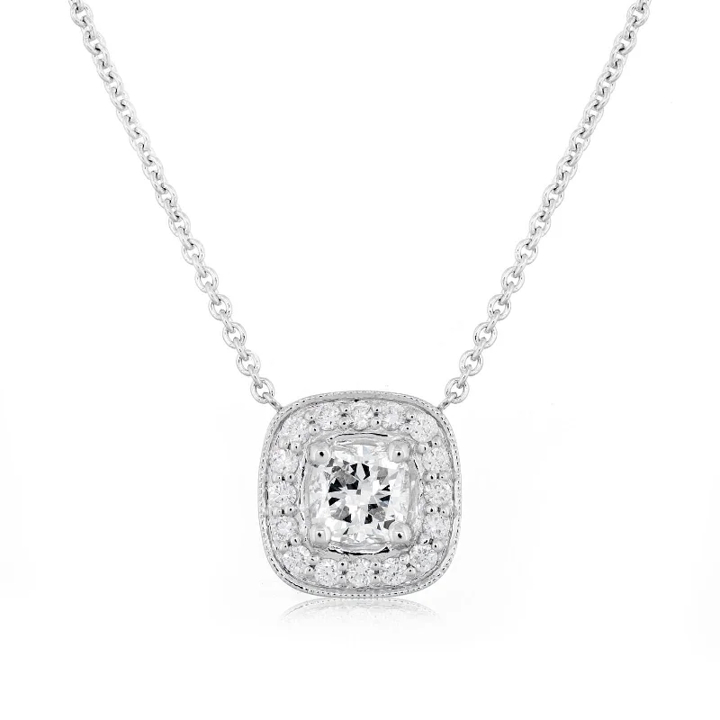 Cushion Cut Diamond Pendant with Halo