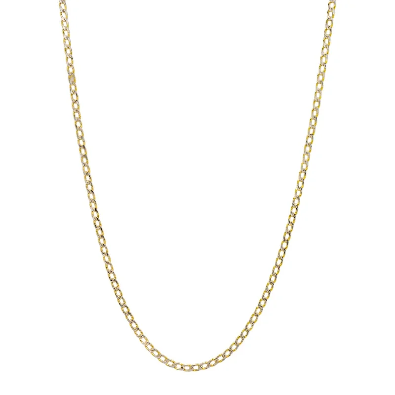 Diamond Cut Curb Chain in 14kt Yellow and White Gold (18 inches and 2.4mm wide)