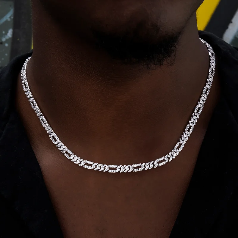 Diamond Figaro Chain in White Gold- 6mm