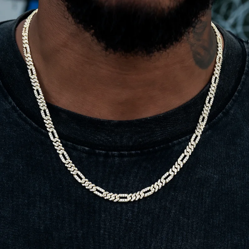 Diamond Figaro Chain in Yellow Gold- 6mm