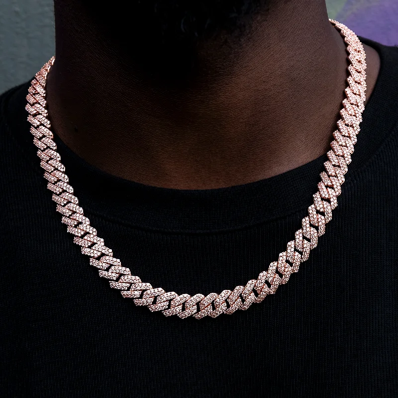 Diamond Prong Link Chain in Rose Gold- 12mm