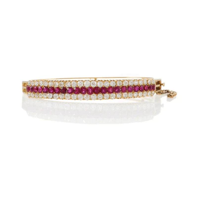 Edwardian 18KT Yellow Gold Ruby & Diamond Bracelet