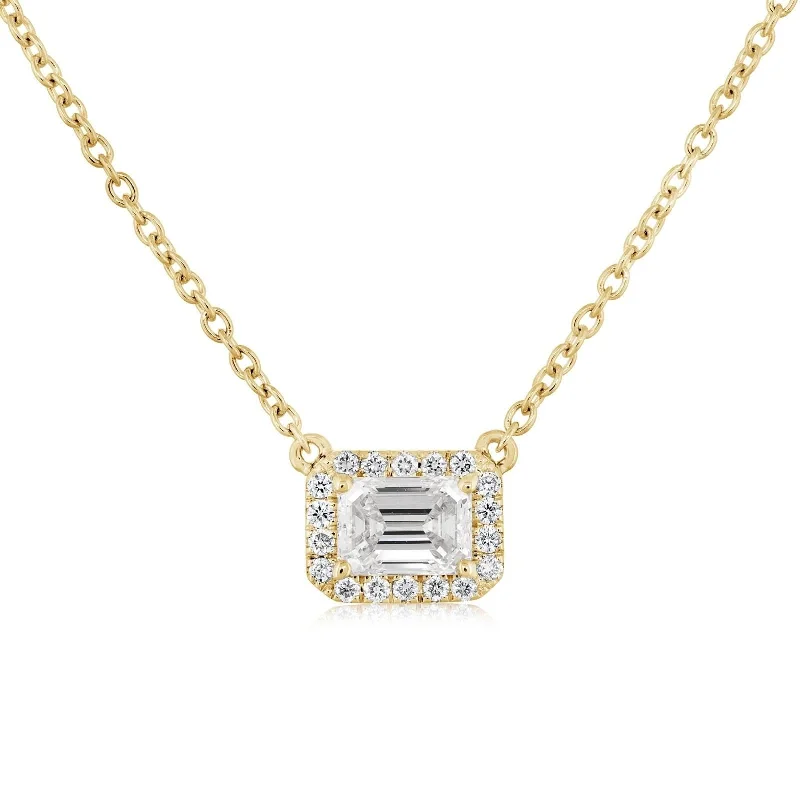 Emerald Cut Diamond Halo Neckalce