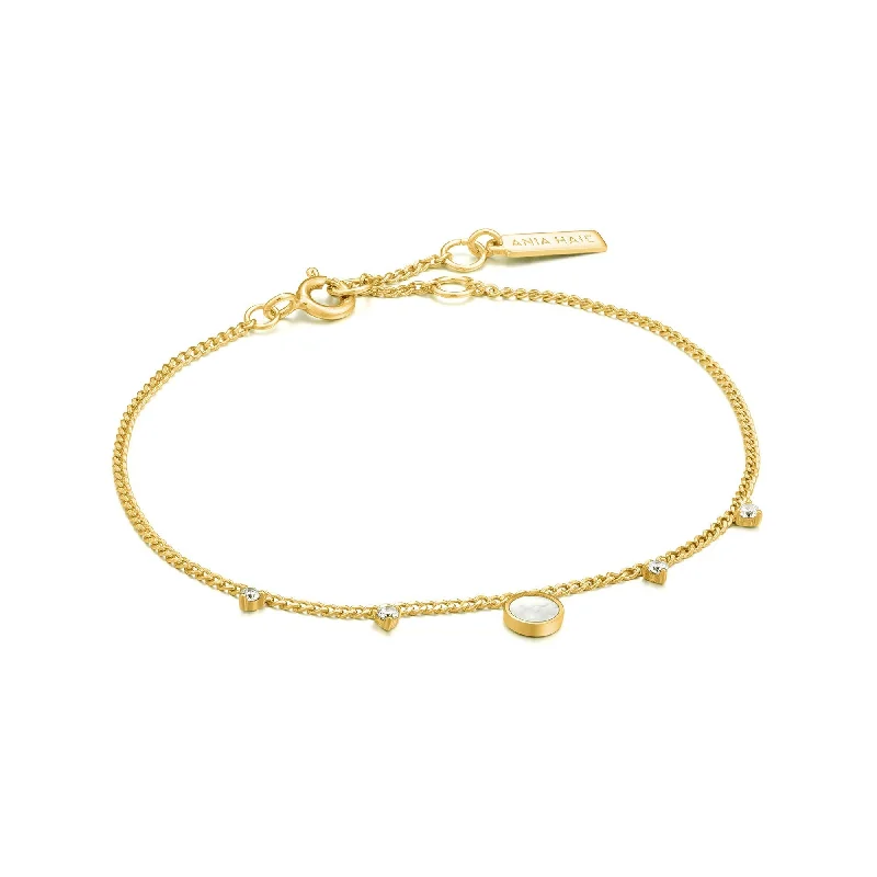 Gold Mother Of Pearl Drop Disc Bracelet