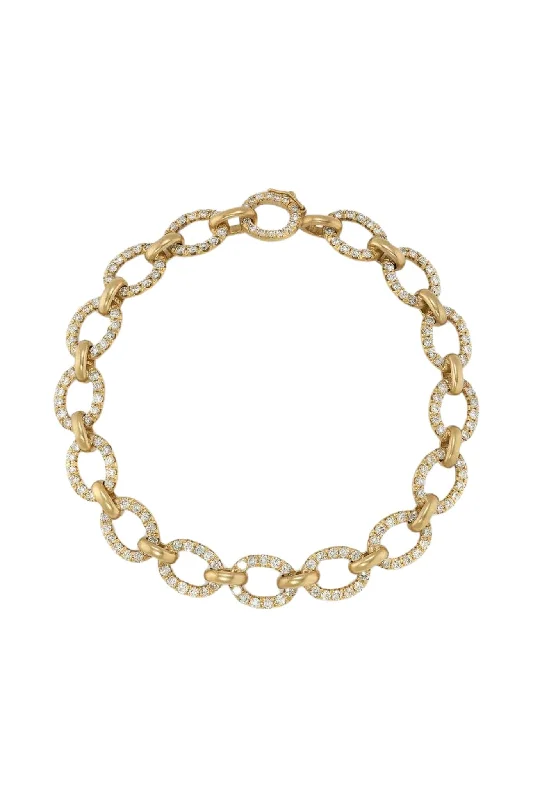 Irene Neuwirth 18k Yellow Gold 7" Medium Oval Link Bracelet set with Diamond Pave G-H Color / VS-SI Clarity (2.77 cts)