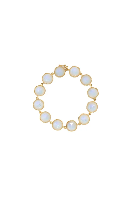 Irene Neuwirth Classic 18k Yellow Gold Bracelet set with 11mm Rose Cut Rainbow Moonstone