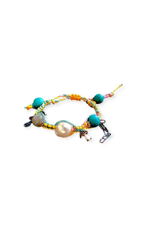 Joie DiGiovanni Trippin Turquoise Baroque Pearl Silk Bracelet