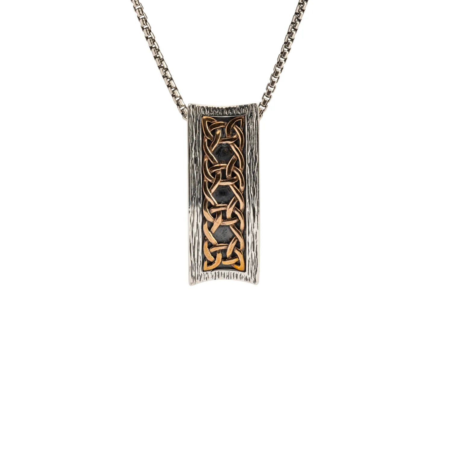 Keith Jack Sterling Silver Oxidized Barked + Bronze Celtic Rectangular "Scavaig" Pendant