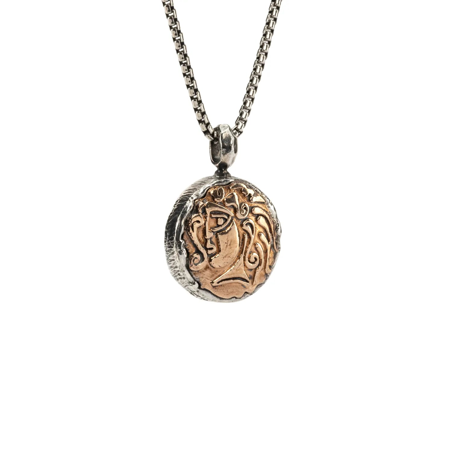 Keith Jack Sterling Silver Oxidized + Bronze Four Angels Reversible Coin Pendant (Four Angels for Protection)