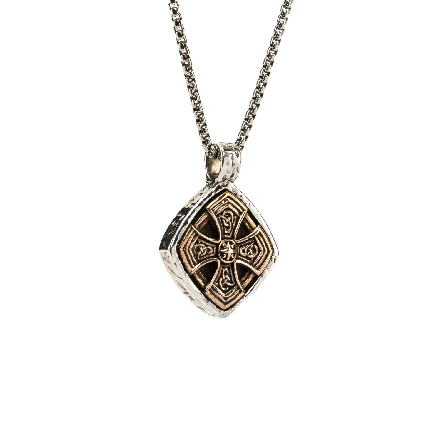 Keith Jack Sterling Silver Oxidized + Bronze Large Celtic Cross Cushion Pendant