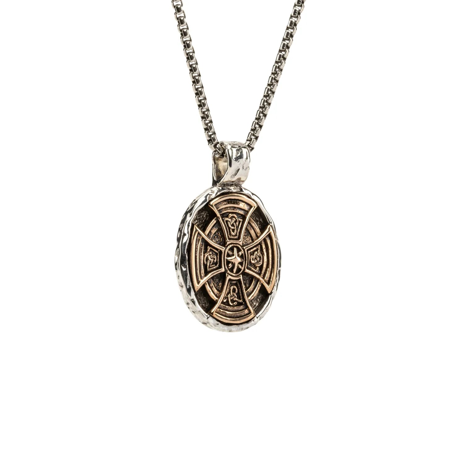 Keith Jack Sterling Silver Oxidized + Bronze Large Celtic Cross Oval Pendant