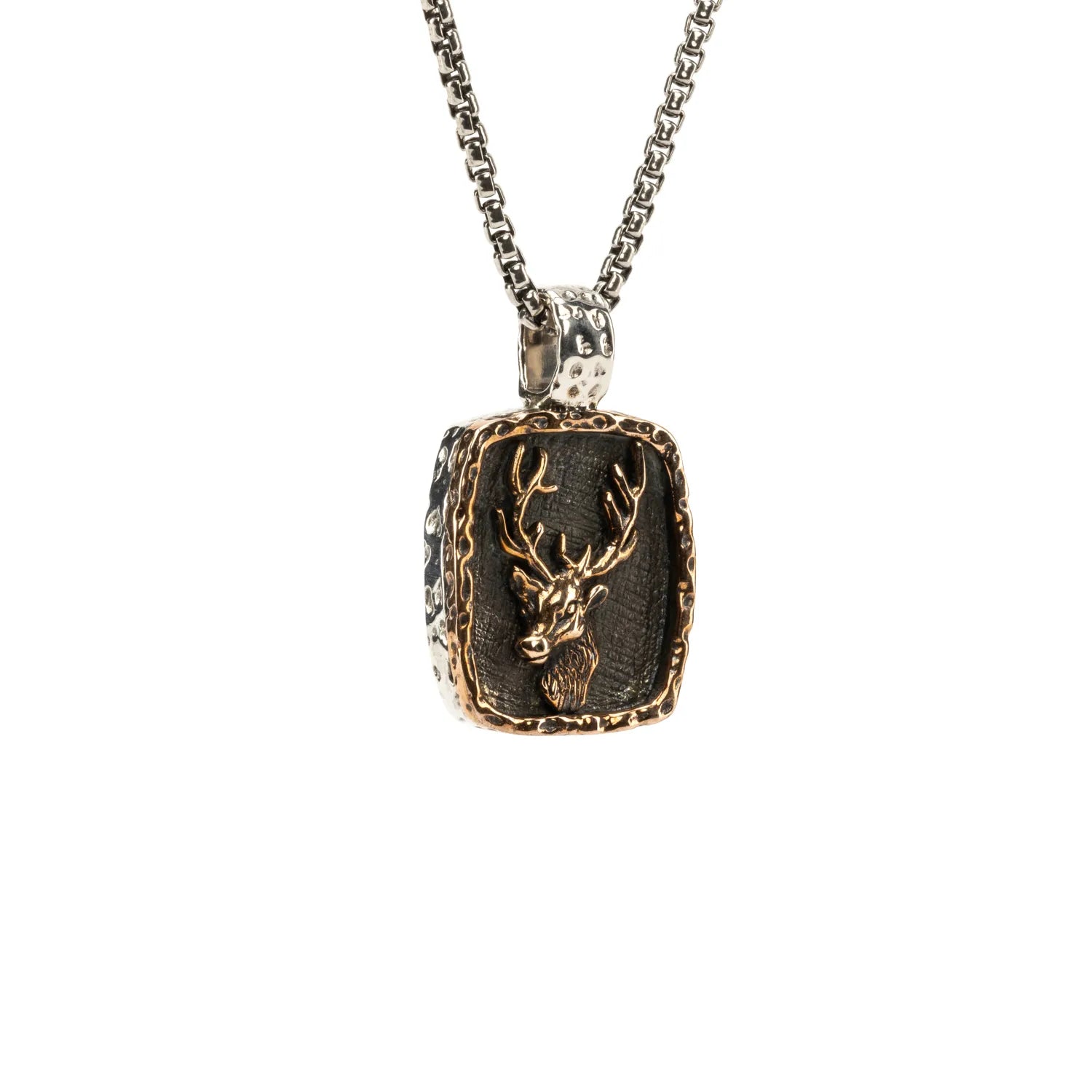 Keith Jack Sterling Silver Oxidized + Bronze Large Stag Pendant (Strength and Stamina)