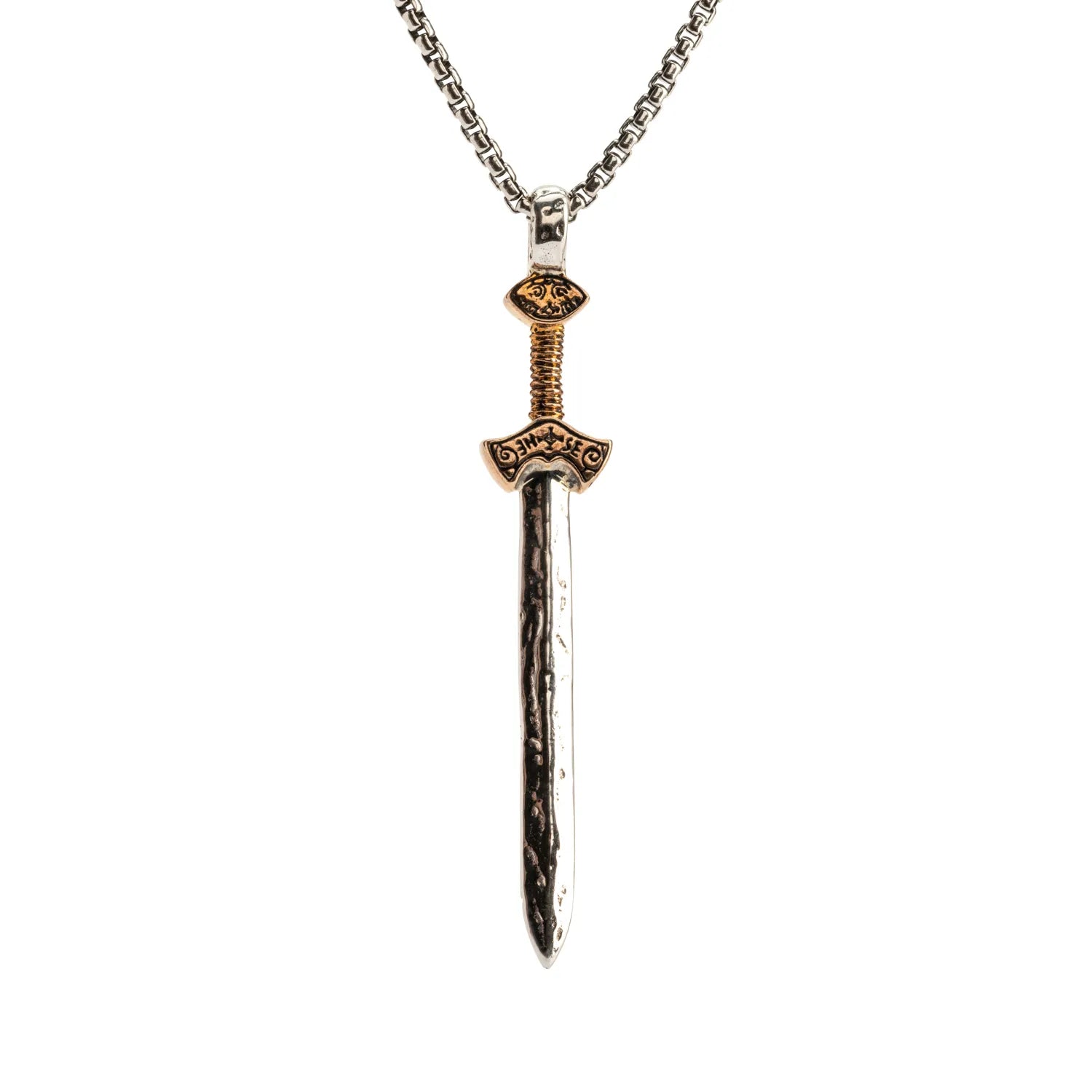 Keith Jack Sterling Silver Oxidized + Bronze Large Viking Sword Pendant (Strength and Power)