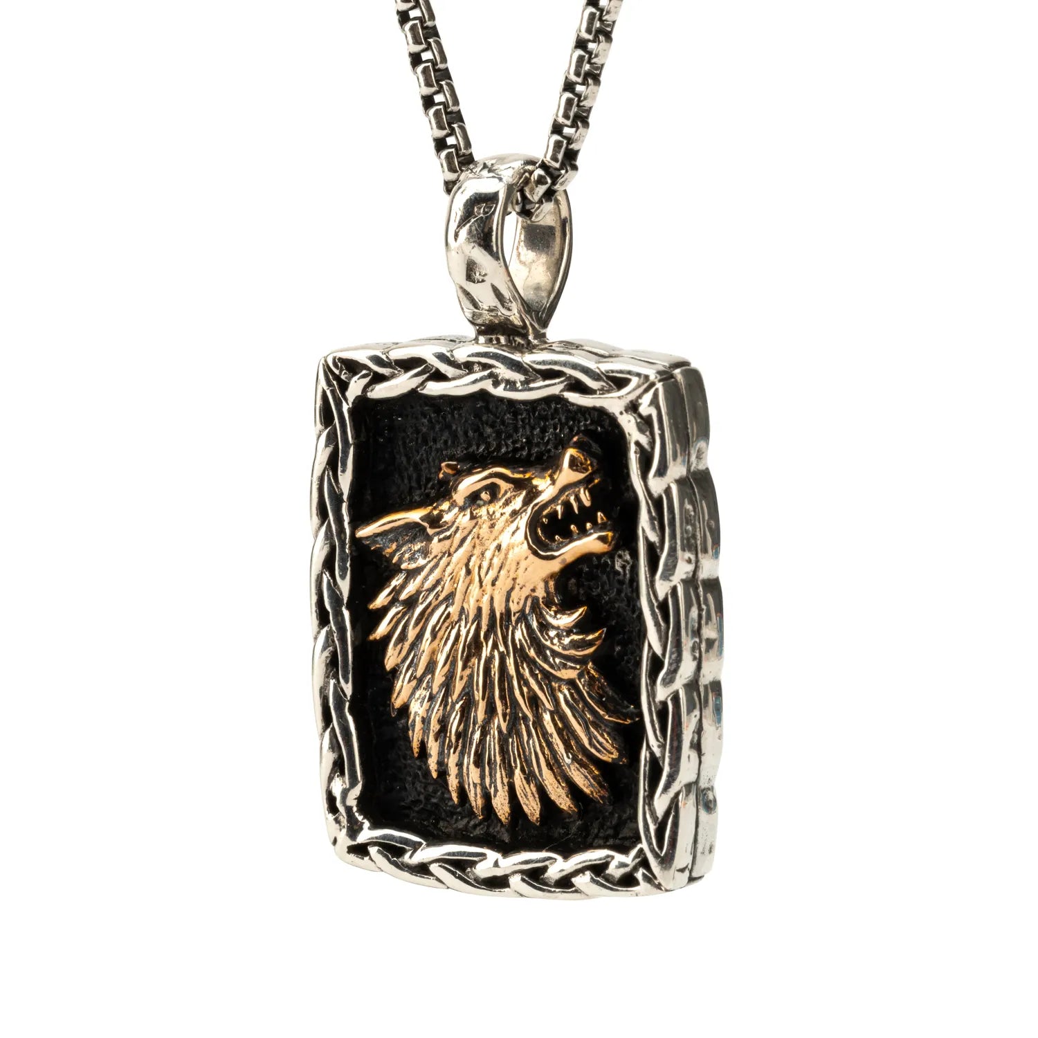 Keith Jack Sterling Silver Oxidized + Bronze Large Wolf Pendant (Loyalty and Courage)