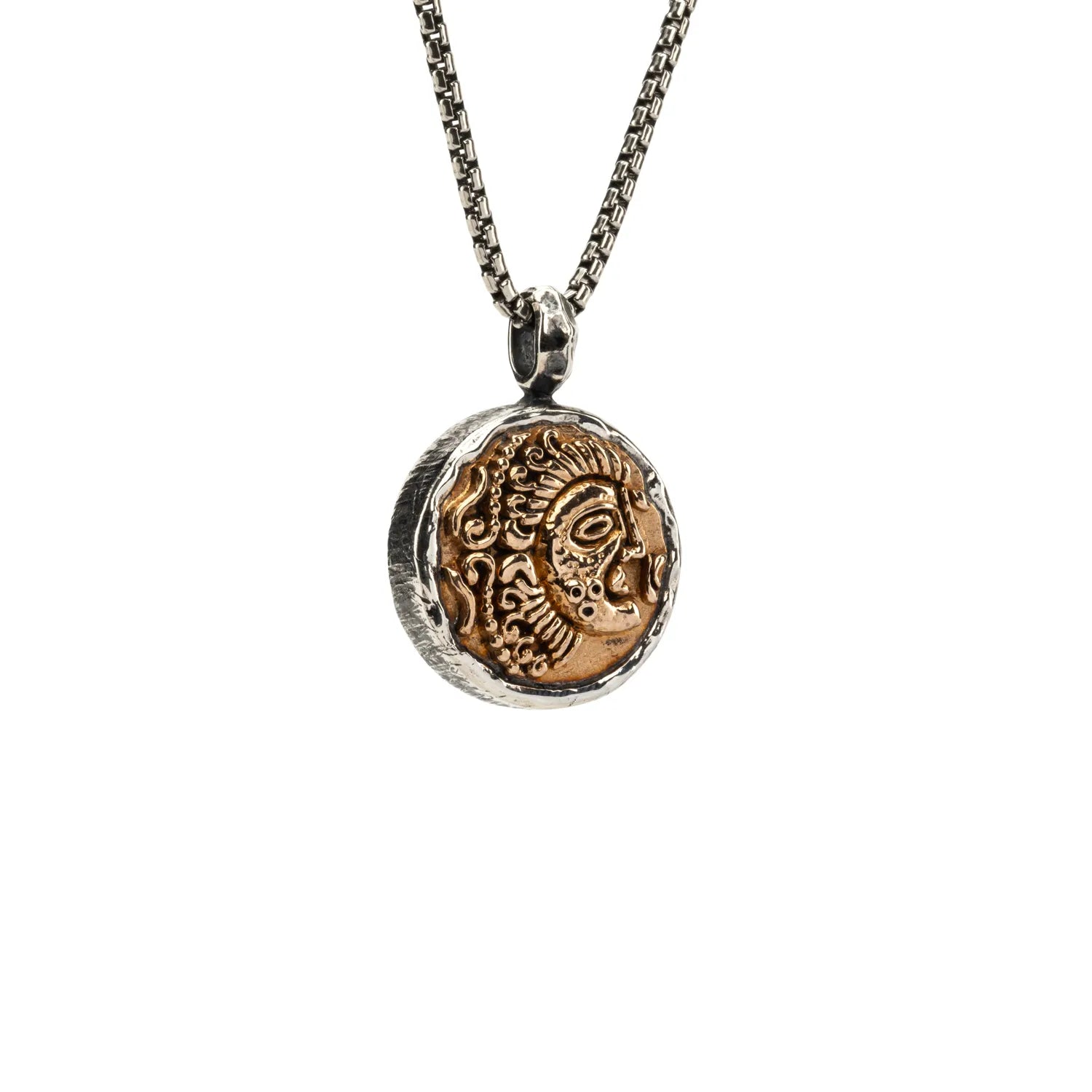 Keith Jack Sterling Silver Oxidized + Bronze Reversible Coin Pendant (Celestial Messengers)