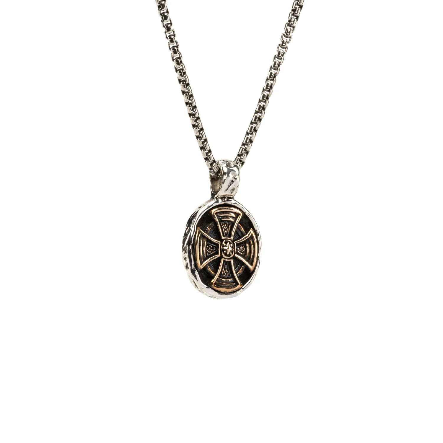 Keith Jack Sterling Silver Oxidized + Bronze Small Celtic Cross Oval Pendant