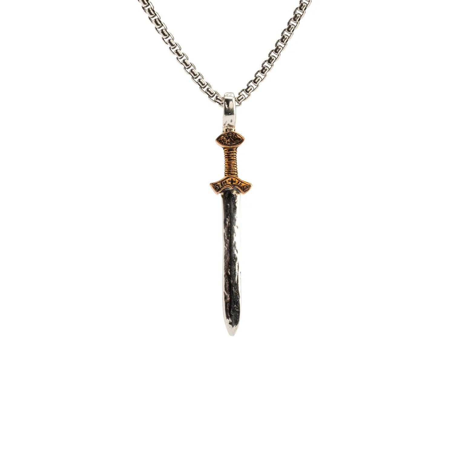 Keith Jack Sterling Silver Oxidized + Bronze Small Viking Sword Pendant (Strength and Power)