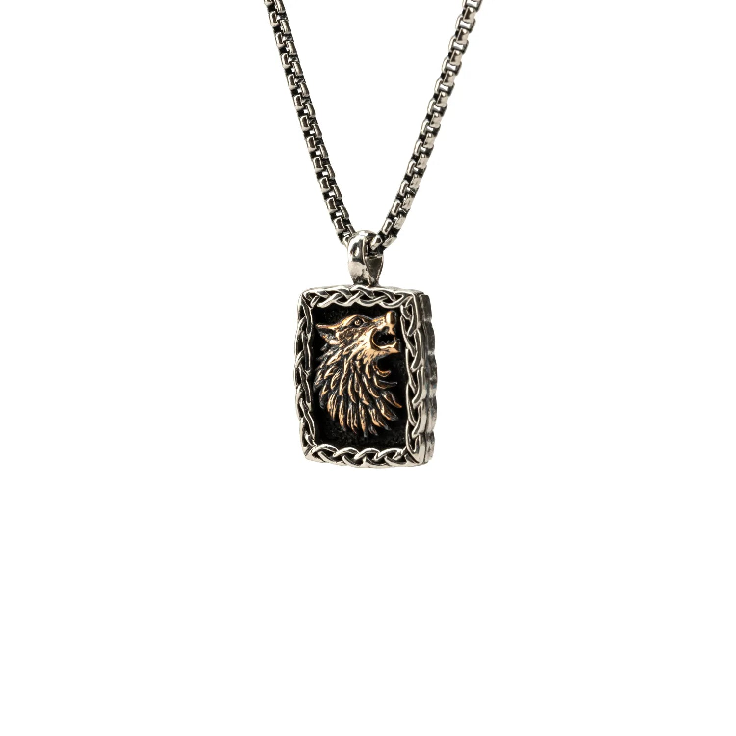 Keith Jack Sterling Silver Oxidized + Bronze Small Wolf Pendant (Loyalty and Courage)