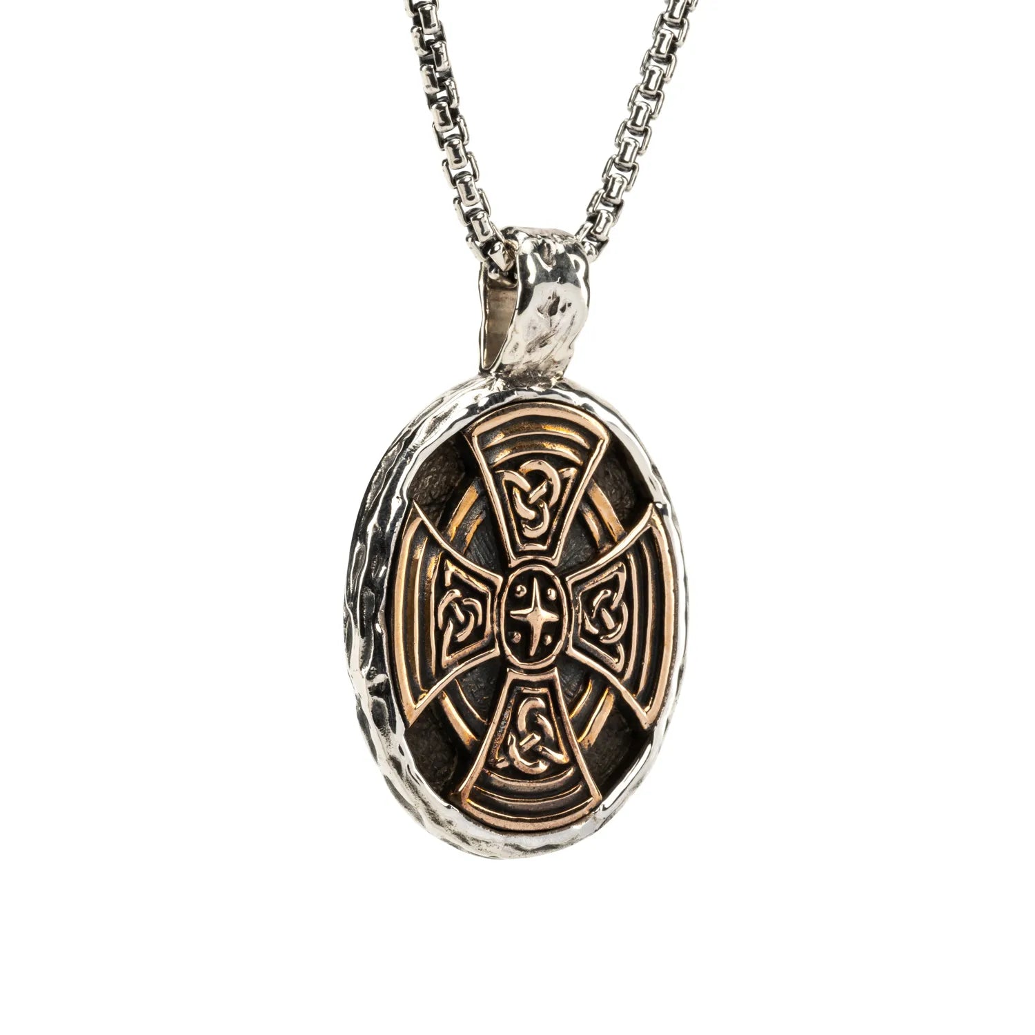 Keith Jack Sterling Silver Oxidized + Bronze XL Celtic Cross Oval Pendant