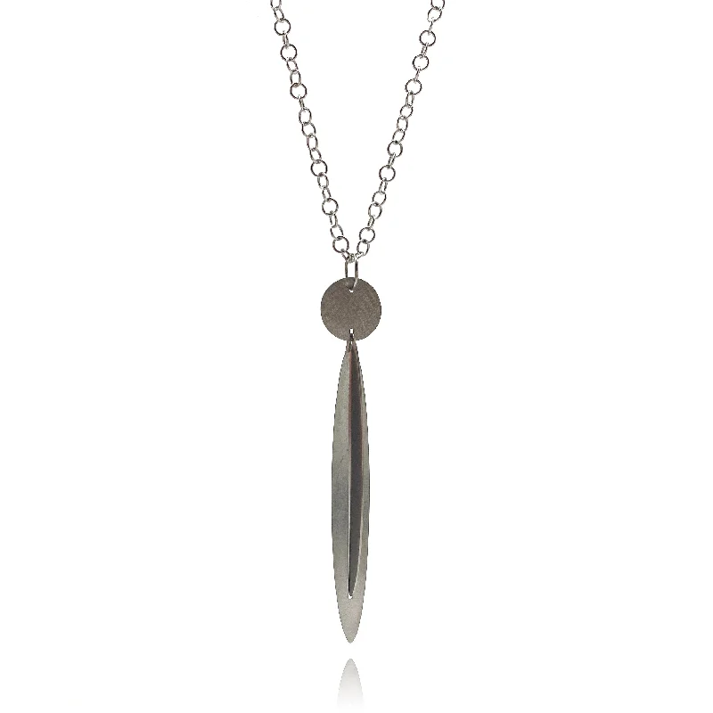 Long Silver Geometric Pendant Necklace