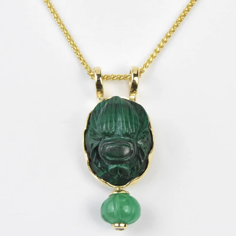 Malachite Scarab and Emerald Melon Necklace in Gold