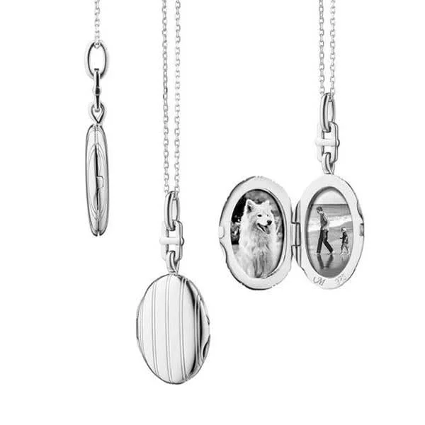 MONICA RICH KOSANN Slim Oval Pinstripe Eve Locket