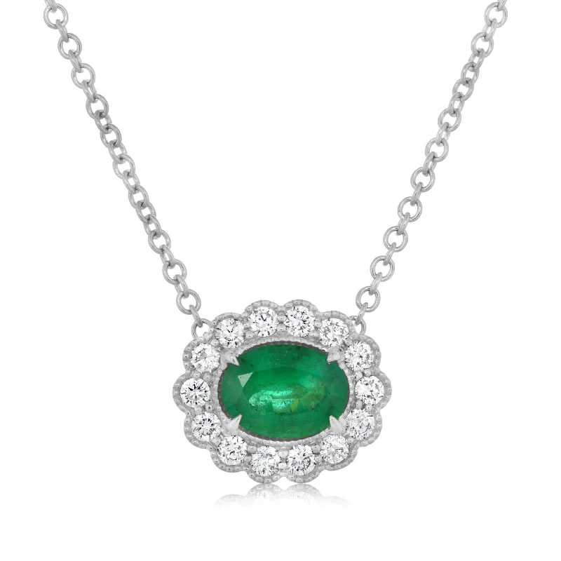 Oval Emerald & Diamond Halo Necklace