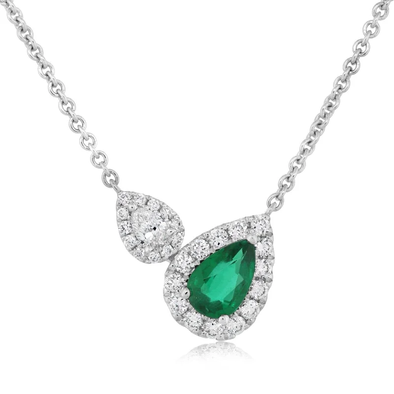 Pear Cut Emerald & Diamond Pendant Necklace