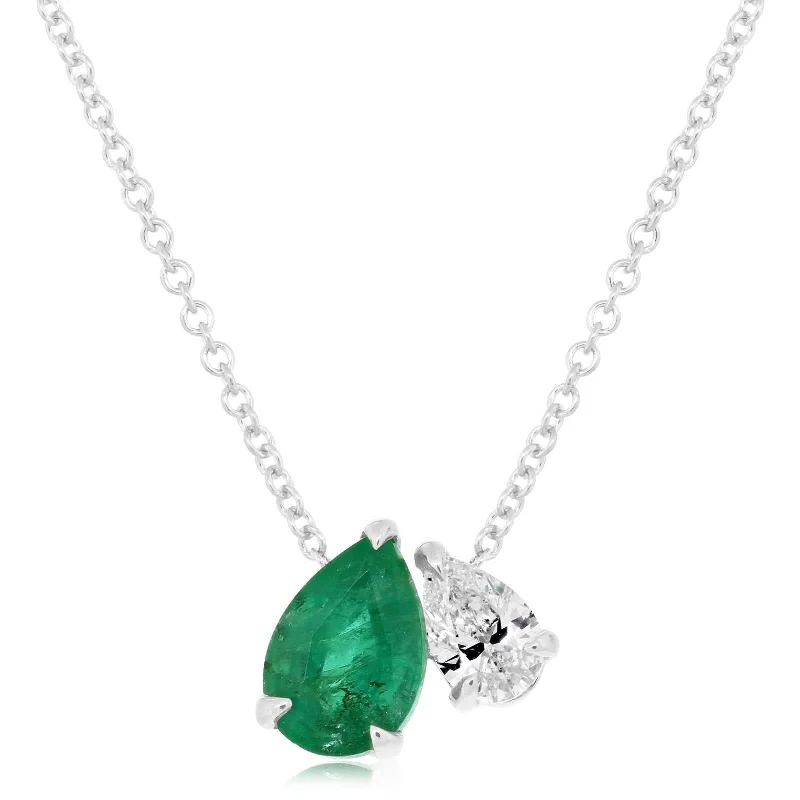 Pear Emerald & Diamond Two Stone Necklace