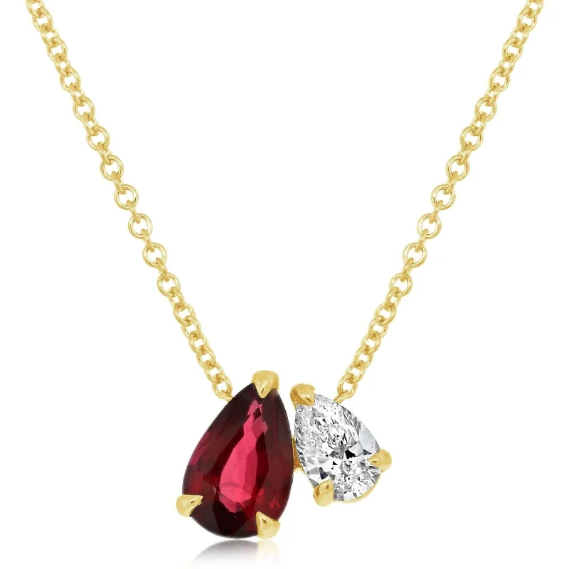 Pear Ruby & Diamond Two Stone Necklace