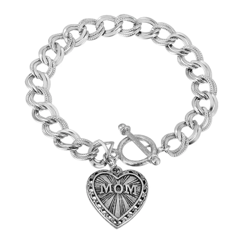 1928 Jewelry Pewter Mom Heart Charm Toggle Bracelet