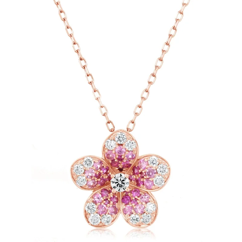 Pink Sapphire & Diamond Flower Pendant