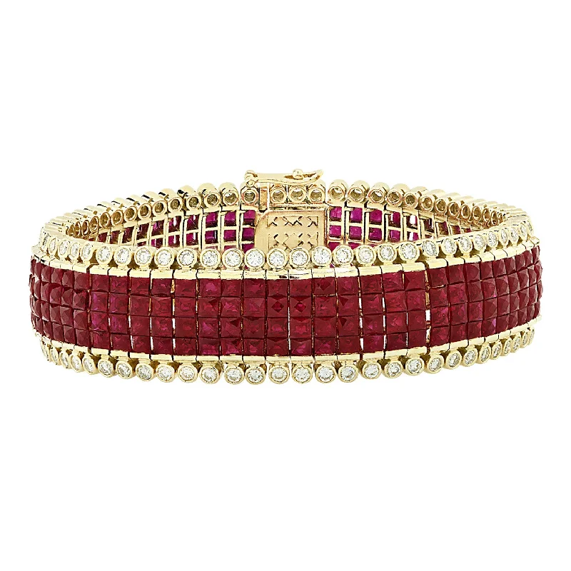 Post-1980s 18KT Yellow Gold Ruby & Diamond Bracelet