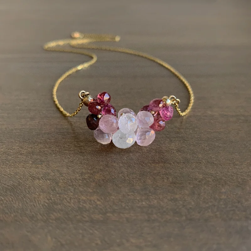 Large Pink Tourmaline & Rose Quartz Cloud Necklace