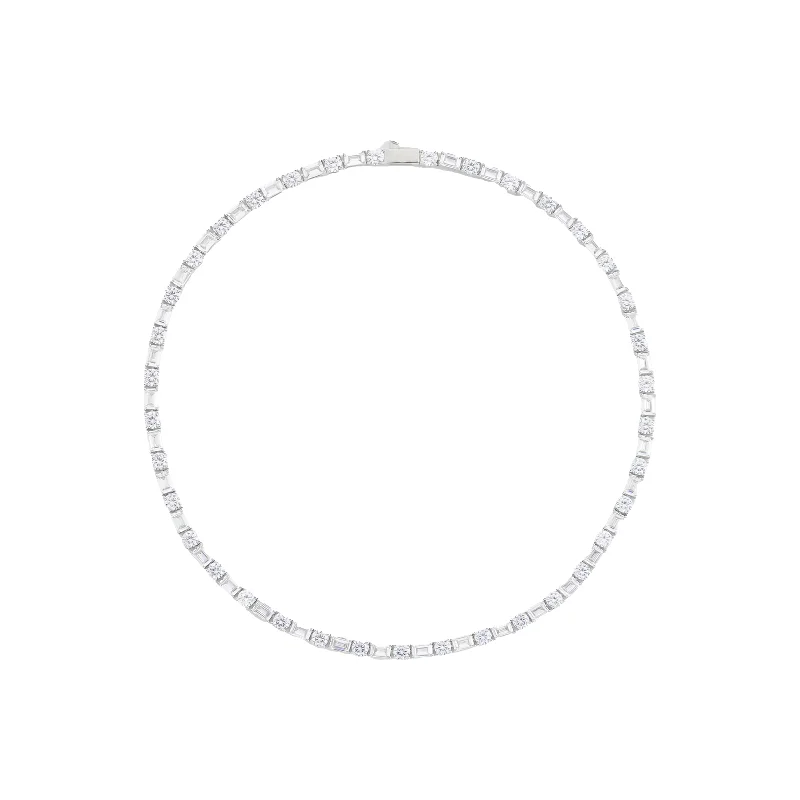 Round & Rectangular Tennis Chain In White Gold - 5mm