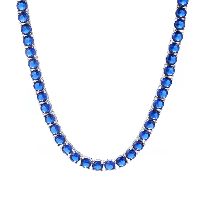 Tennis Chain With Cobalt Stone In White Gold - 5mm