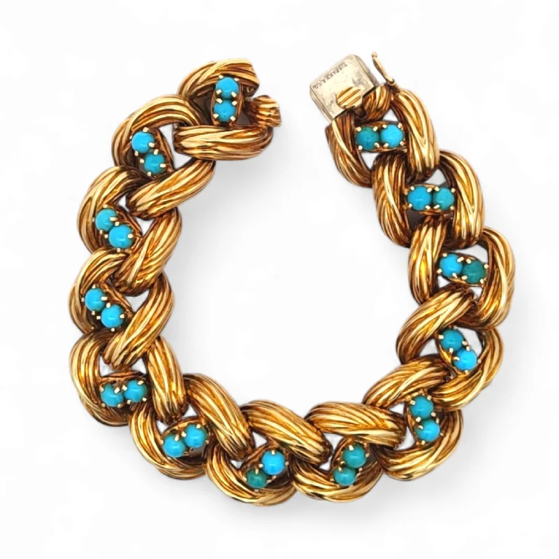 Tiffany & Co. 1970s 18KT Yellow Gold Turquoise Bracelet