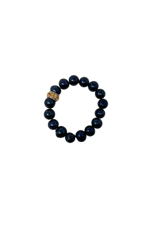 V603B The Woods Dark Pearl Bracelet with Citrine and Diamond Brass Bead