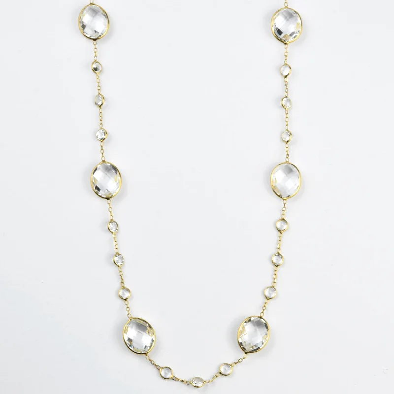 White Topaz Pools of Light Long Necklace in 14k Yellow Gold